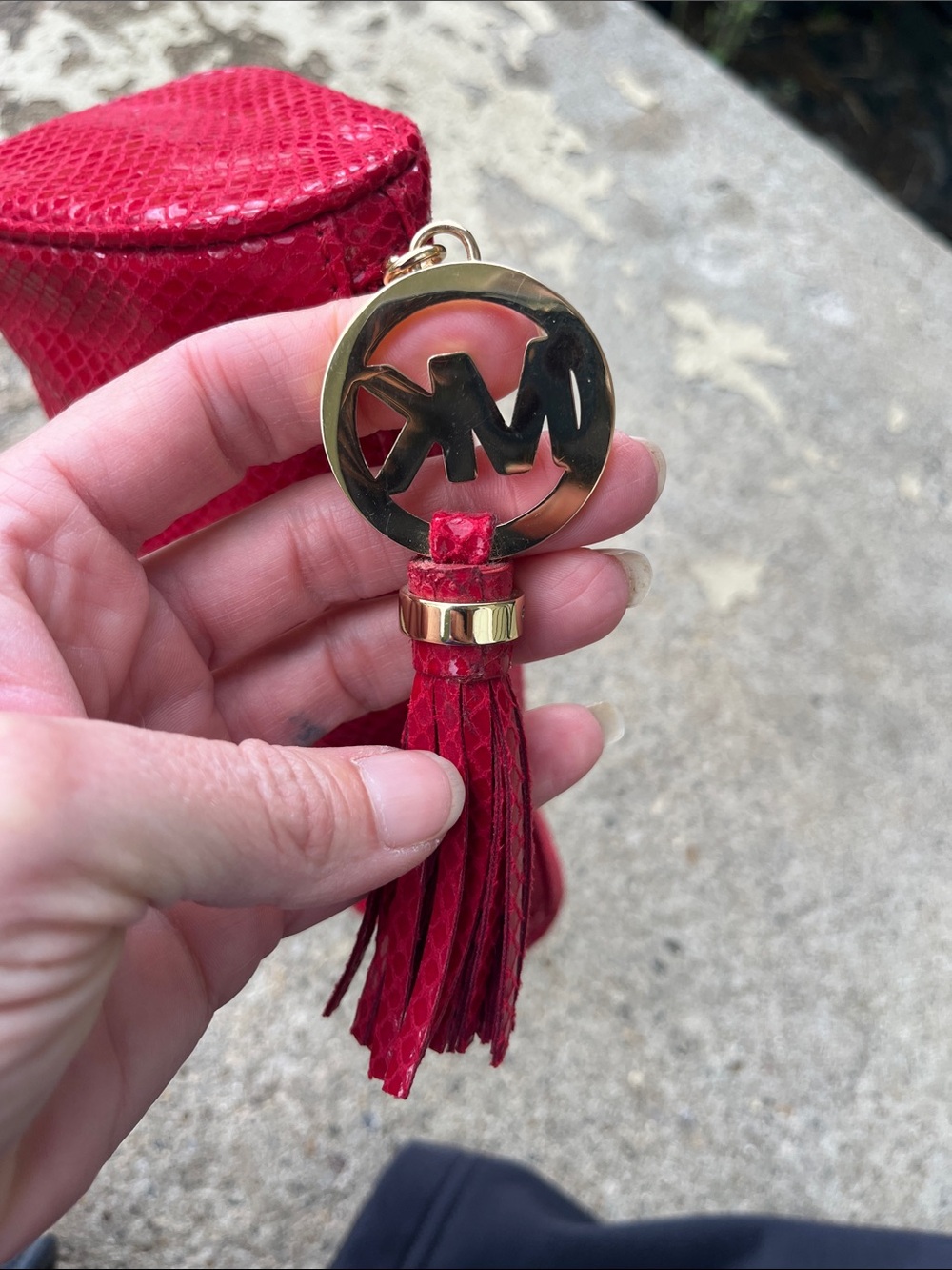 Like new Limited Edition Michael Kors Red Snake-Embossed Tassel Cosmetic Bag - Picture 7 of 15